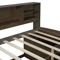 Simplie Fun Full Wood Daybed With 2 Bedside Cabinets, Upper Shelves And 4 Drawers, Gray