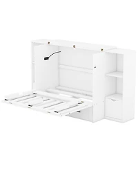 Simplie Fun Queen Size Murphy Bed With Shelves, Drawers And Usb Ports, White