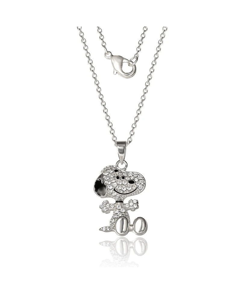 Peanuts Snoopy Silver Plated 3D Pave Pendent, 18'' Chain