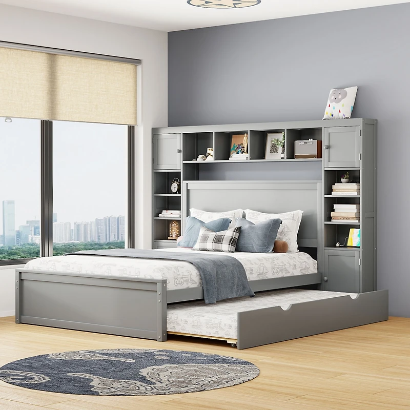 Streamdale Wooden Queen Bed with Cabinetry and Outlets