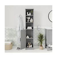 Merrick Lane Vigo Slim Linen Tower Organizer With Adjustable Cabinet Shelves, Open And Magnetic Closure Doors
