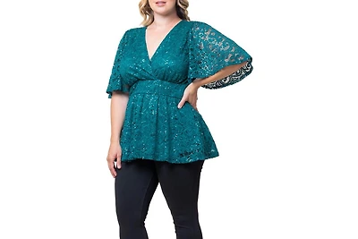 Kiyonna Women's Plus Stardust Sequin Lace Top