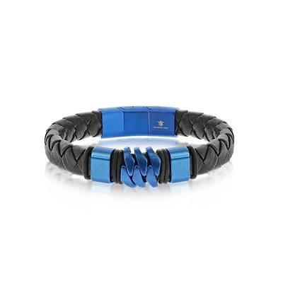 Metallo Stainless Steel Genuine Black Leather Bracelet