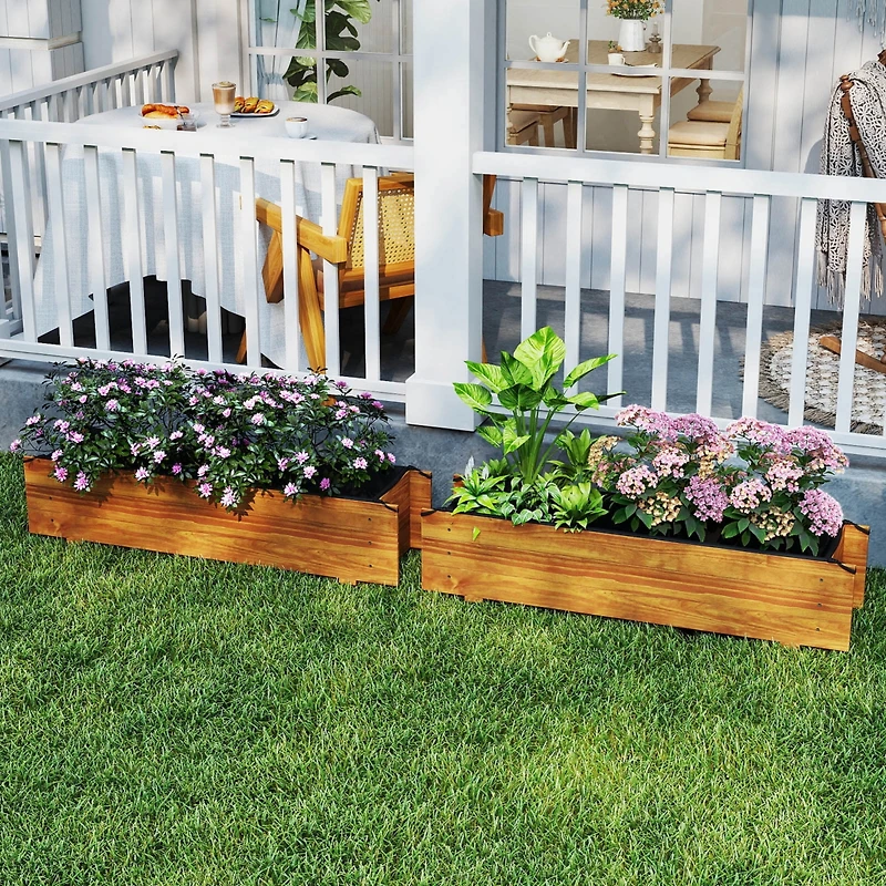 Raised Garden Bed Wood Rectangular Planter Box with 2 Drainage Holes