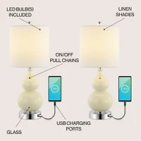 Jonathan Y Cora Classic Retro Glass Led Table Lamp with Usb Charging Port (Set of 2)