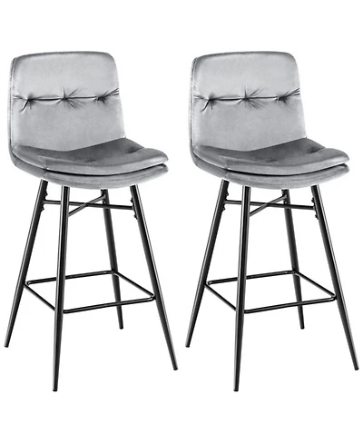 Sugift 2 Pieces 29 Inch Velvet Bar Stools Set with Tufted Back and Footrests