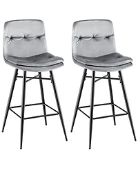 Sugift 2 Pieces 29 Inch Velvet Bar Stools Set with Tufted Back and Footrests