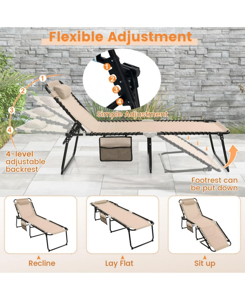 Inolait Sugift Foldable Recline Lounge Chair with Adjustable Backrest and Footrest