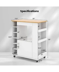 Sugift Kitchen Cart on Wheels with Bamboo Top and 6-Bottle Wine Rack