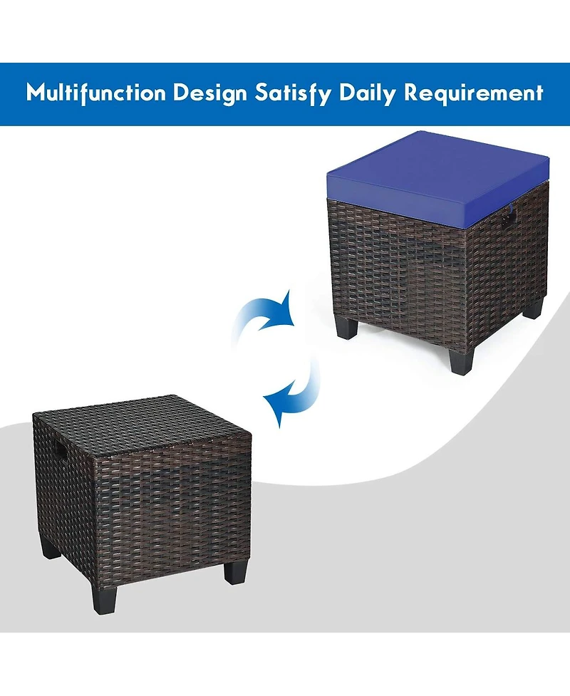 2 Pieces Patio Rattan Ottoman Seat with Removable Cushions
