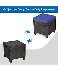 2 Pieces Patio Rattan Ottoman Seat with Removable Cushions