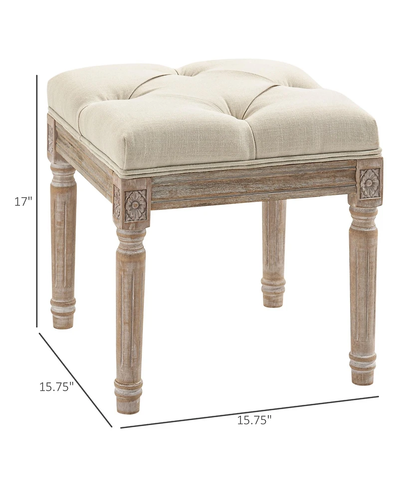 Homcom 15.75" Foot Stool Ottoman Bench Footrest w/ Button Tufted Seat, Beige