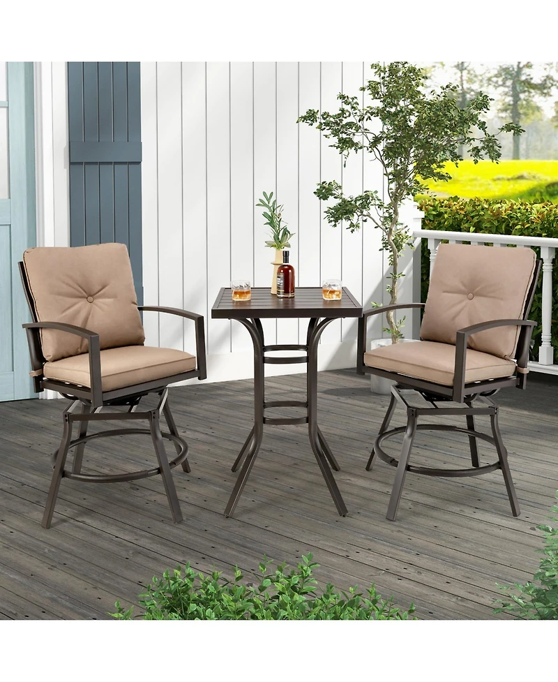 Sugift 3 Pieces Patio Swivel Bar Table Set with Removable Cushions and Rustproof Metal Frame