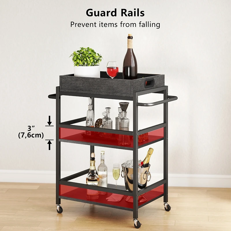 Sugift Rolling Wine Storage Buffet Sideboard Wooden Bar Storage Cabinet