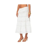 Women's Tiered Cotton Lace Midi Skirt
