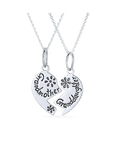 Bling Jewelry Split Heart Puzzle Pendant Necklace for Grandma & Granddaughter Sterling Silver
