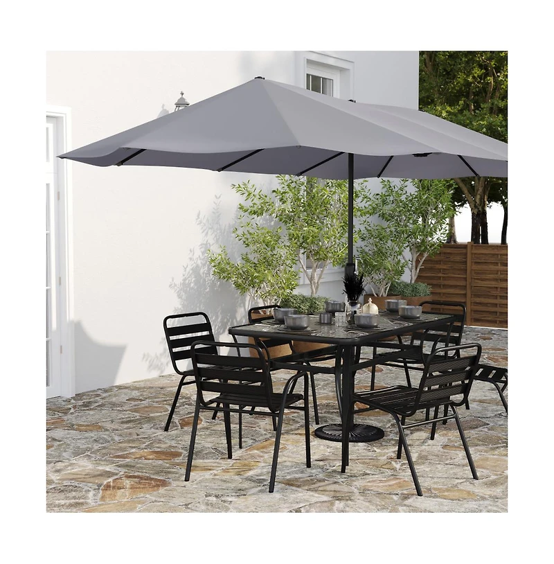 Evanston 15 Ft Triple Head Umbrella for Patio Use with Crank Handle, and Easy Lift Function