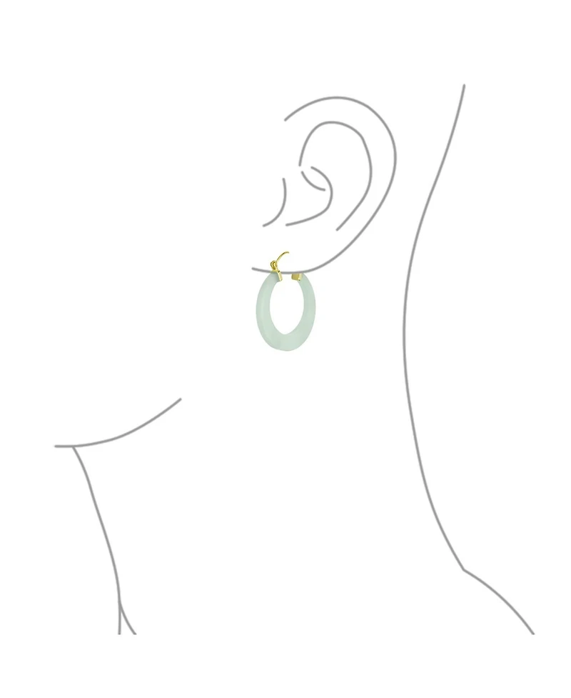 Bling Jewelry Light Green Jade Cz Hoop Earrings 14K Gold Plated Sterling Silver 1.2 Inch