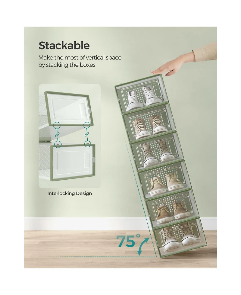 Set of 12 Stackable Shoe Organizers for Closet or Entryway, Fits Sneakers