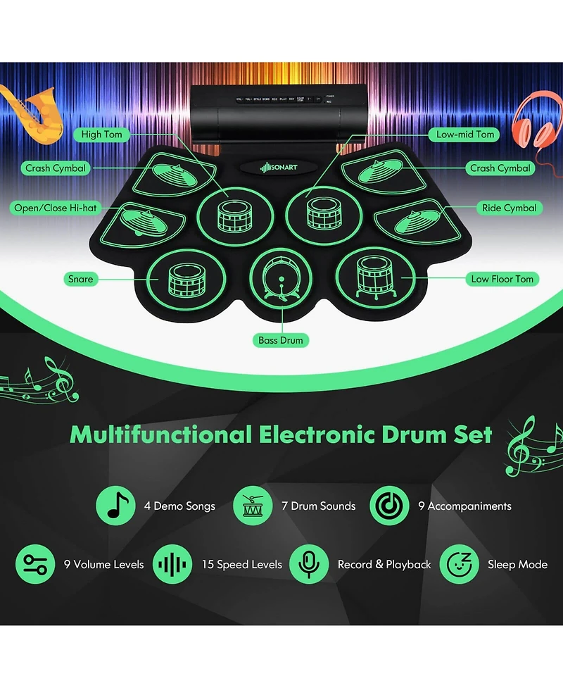 Sugift Electronic Drum Set with 2 Build-in Stereo Speakers for Kids