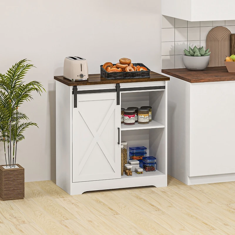 Homcom Farmhouse Bar with Storage Sliding Barn Door,