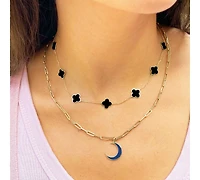 The Lovery Onyx Clover Necklace 14K Yellow Gold