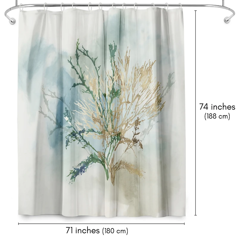 71x74 Coastal Shower Curtain - Green Coral by Pi Creative Art