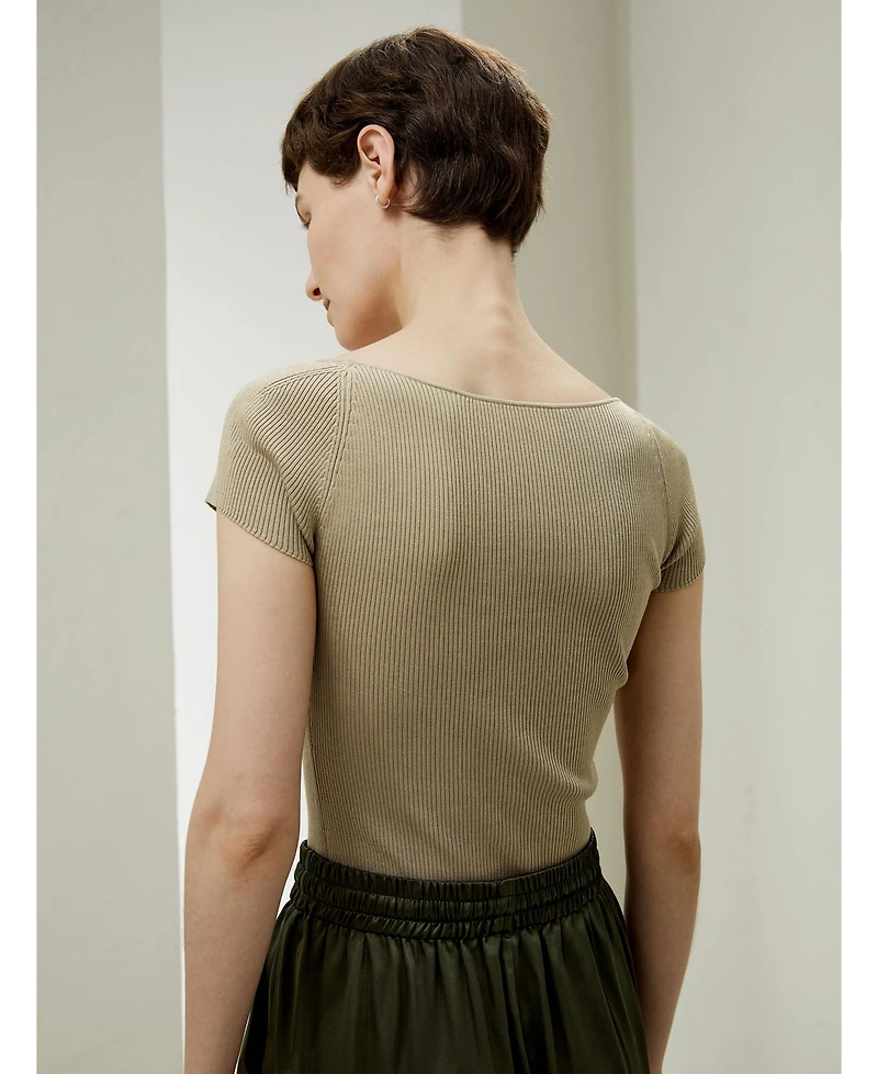 Lilysilk Women's Sweetheart Neck Ribbed Silk Knit Top