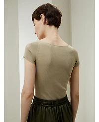 Lilysilk Women's Sweetheart Neck Ribbed Silk Knit Top