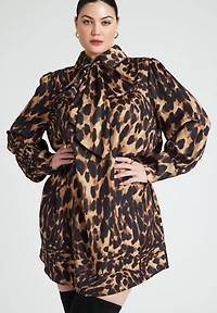 Eloquii Women's Plus Leopard Bow Tie Mini Dress
