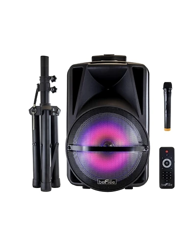 BeFree Sound 12 Inch Bluetooth Rechargeable Portable Pa Party Speaker with Reactive Led Lights and Stand