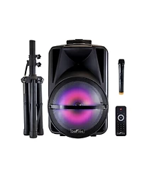 BeFree Sound 12 Inch Bluetooth Rechargeable Portable Pa Party Speaker with Reactive Led Lights and Stand