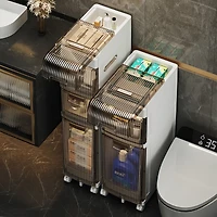 Fc Design Bathroom Storage Cabinet Organizer with Toilet Paper Holder and Rolling Wheels