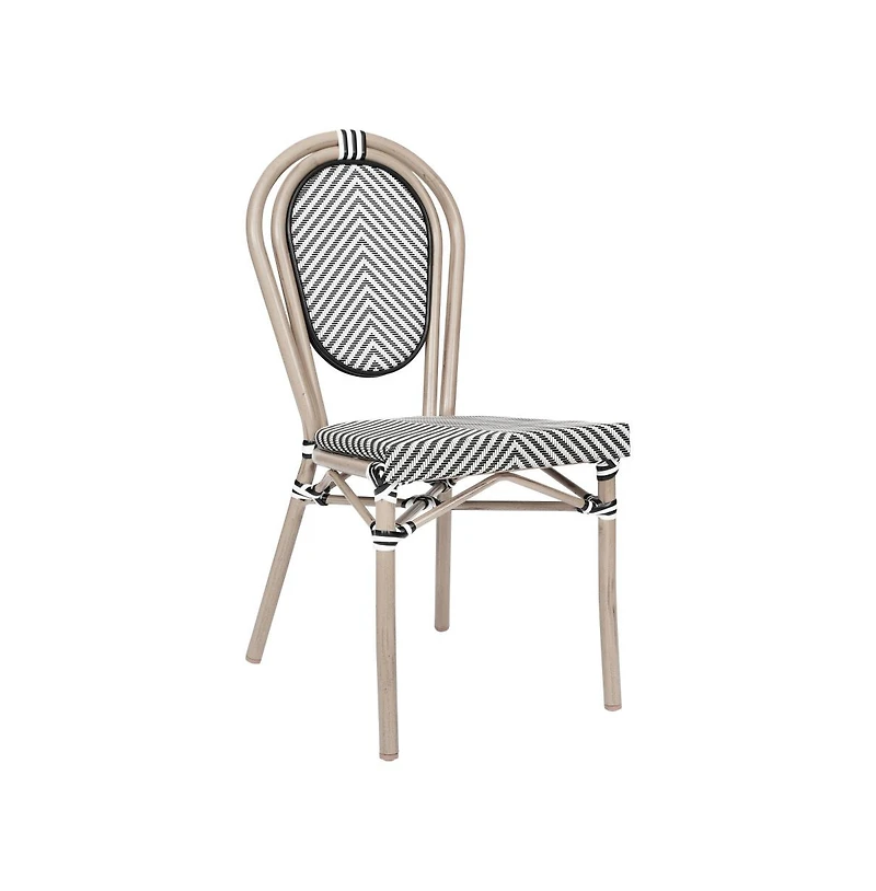 Merrick Lane Mael Stacking Thonet Bistro Style Chair With Textilene Seat And Bamboo Finished Metal Frame For Indoor/Outdoor Use
