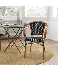 Merrick Lane Sacha Set Of Two Stacking Thonet Bistro Style Chair With Arms, Pe Rattan Seat, And Bamboo Metal Frame For Indoor/Outdoor Use