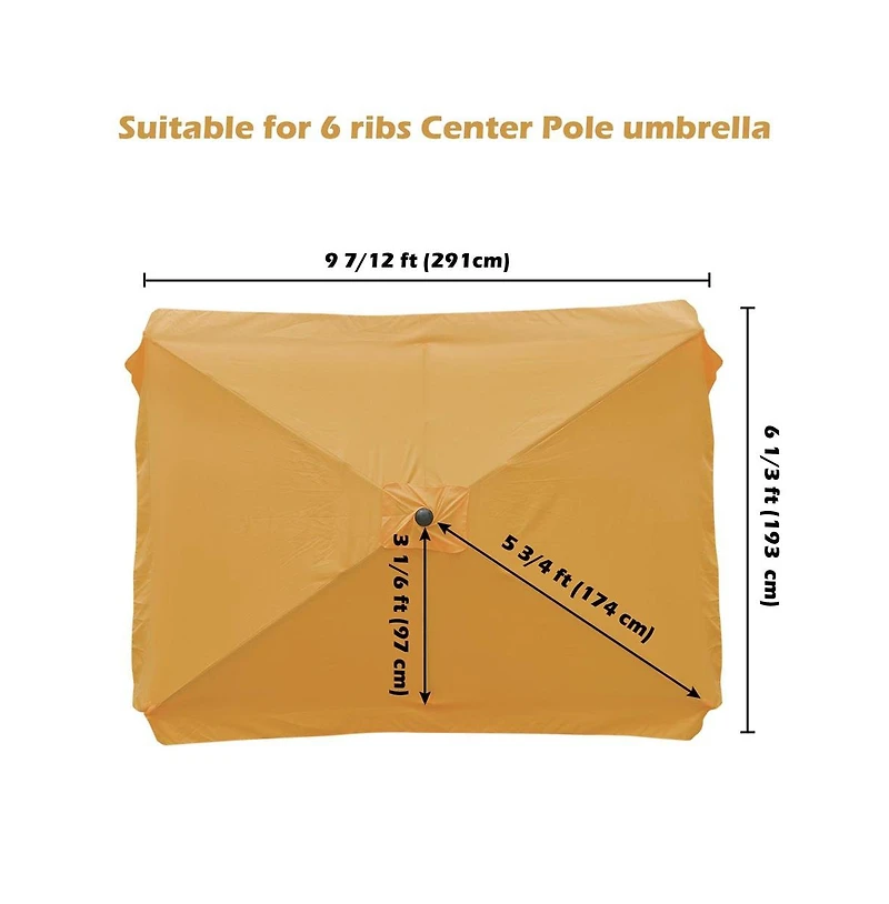 10x6ft Universal Replacement Umbrella Canopy with Tippet Top Cover Patio Beach