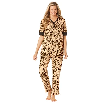 Dreams & Co. Women's Plus Printed Henley Pj Set