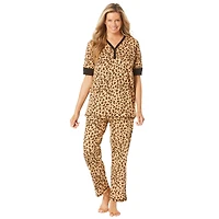 Dreams & Co. Women's Plus Printed Henley Pj Set