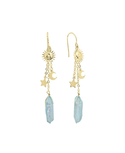 Macy's Mystic or Aqua Quartz Sun, Moon and Star Drop Earrings