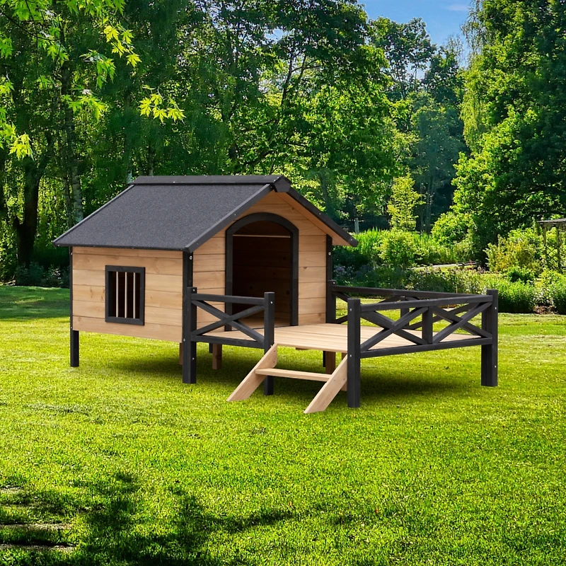 Streamdale Furniture Outdoor Large Wooden Cabin House Style Wooden Dog Kennel With Porch