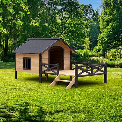 Streamdale Furniture Outdoor Large Wooden Cabin House Style Wooden Dog Kennel With Porch