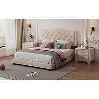 Streamdale Furniture Queen Size Upholstered Bed Frame With Rivet Design, Modern Velvet Platform Bed With Tufted Headboard