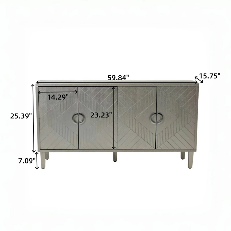 Streamdale 4-Door Storage Cabinet with Pine Legs, Champagne
