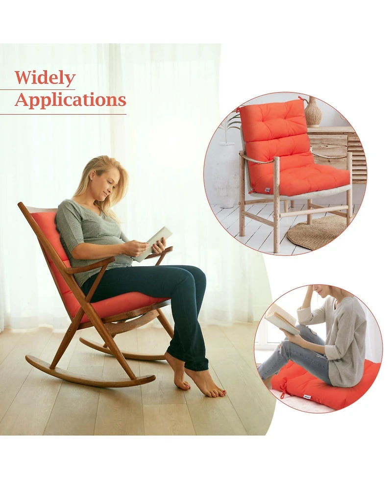 Tufted Patio High Back Chair Cushion with Non-Slip String Ties
