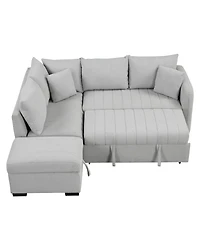Simplie Fun Versatile L-Shaped Sofa Bed with Usb Ports, Movable Ottoman, & Pull-Out