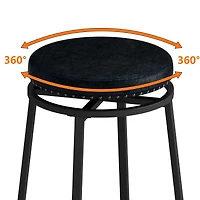 Simplie Fun 3-Drawer Long Dining Table Set with Power Outlets & Bar Kitchen Set with Circular Pu Stools