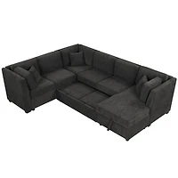 Simplie Fun 108.6" U-Shaped Pull Out Sofa Bed With Two Usb Ports, Power Sockets, Three Pillows, Storage Chaise
