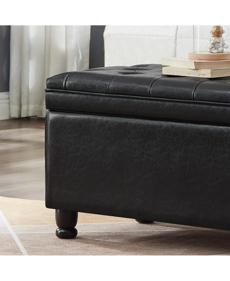 Simplie Fun Black Faux Leather Storage Bench