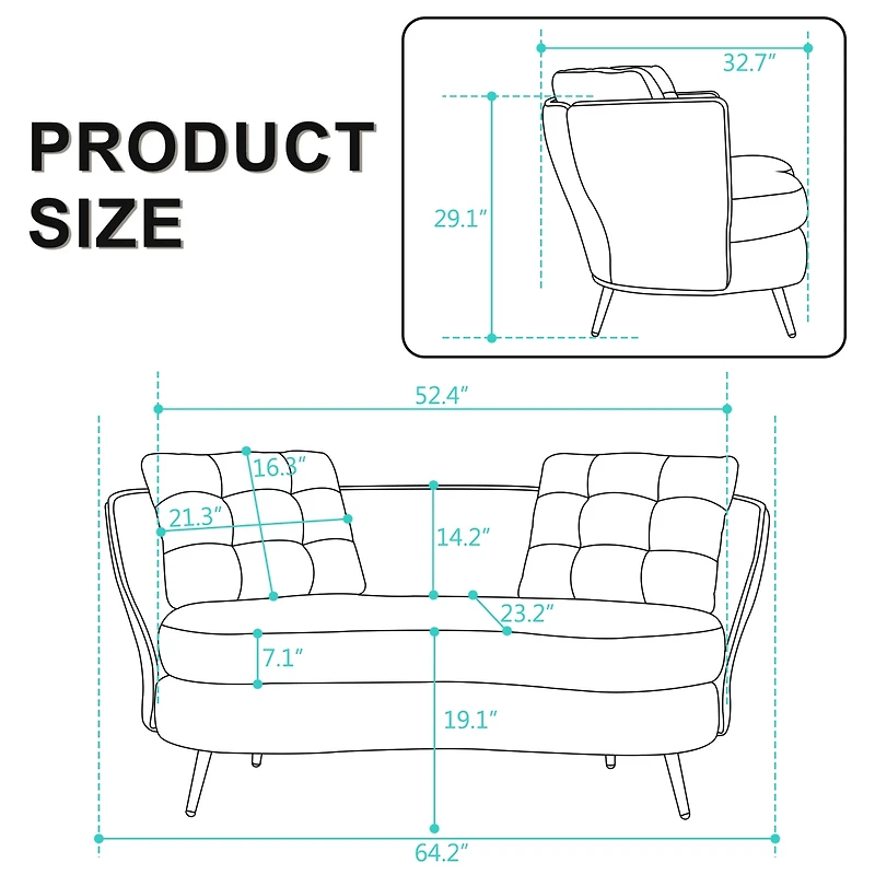 Streamdale Grey Polyester Loveseat with Golden Metal Legs