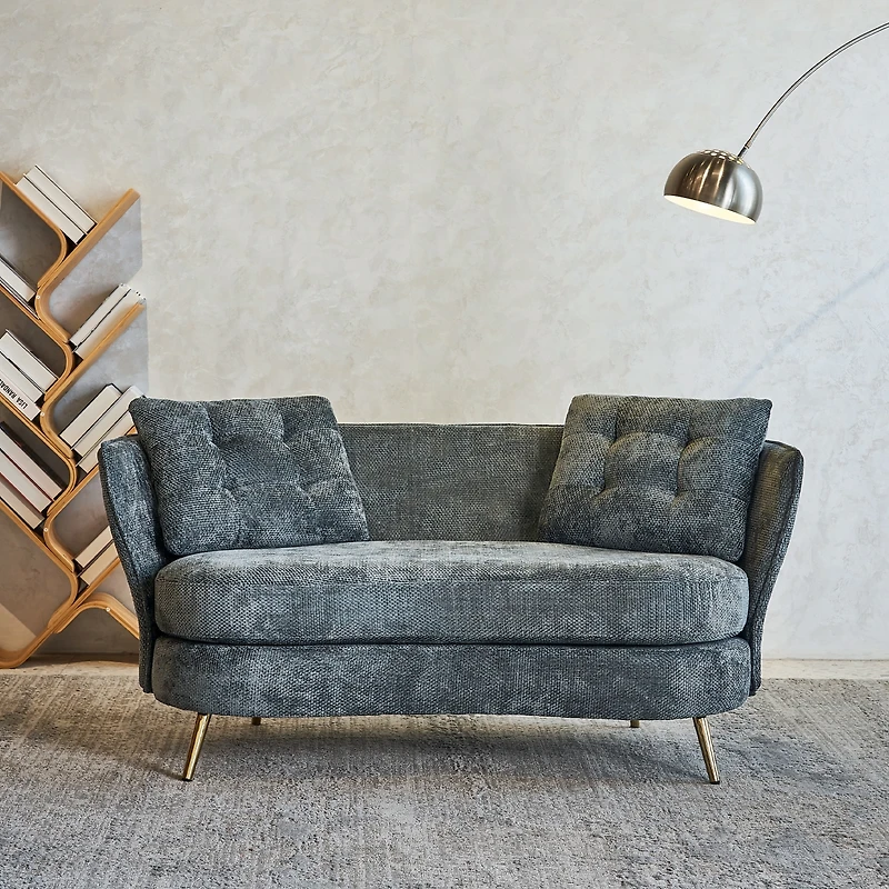 Streamdale Grey Polyester Loveseat with Golden Metal Legs
